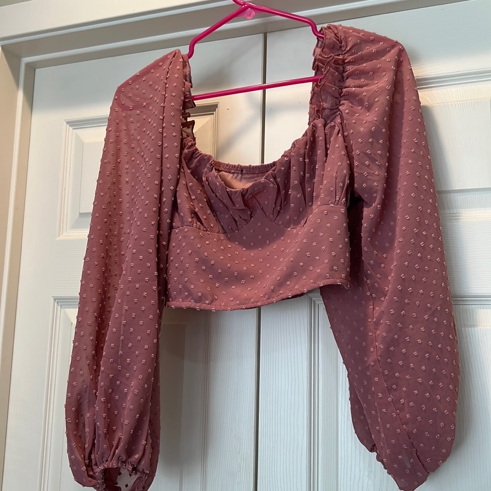 Cropped pink long sleeve top with balloon sleeves size small